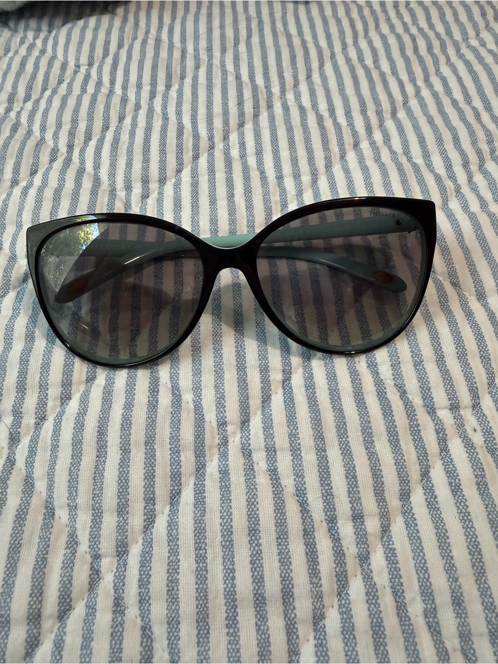 Tiffany & Co. Black Cat-Eye Sunglasses with Teal Temples